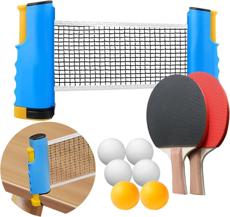 PROMFMOVE Ping Pong Paddles Set, Portable Table Tennis Paddles Set with Retractable Tennis Net, 2 Rackets, 6 Balls and Carry Bag for Indoor/Outdoor Games - Image 1